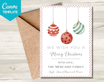 Printable Christmas Card, Minimal Christmas Card, Ornament Christmas Card, We Wish You a Merry Christmas, Christmas Card Minimalist