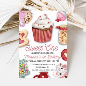 Valentine&#39;s Invitation, Valentine Birthday Invitation, Valentine Birthday Invite, Sweet One Invitation, Valentine themed party, Valentine&#39;s