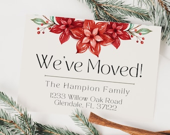 Wir sind umgezogen, Weihnachtsumzugskarte, Wir ziehen um, Feiertagsumzug, Adressänderung, Neues Zuhause für die Feiertage