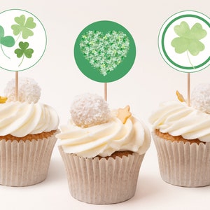 INSTANT DOWNLOAD Shamrock Cupcake Topper, Clover Cupcake Toppers, St. Patricks Cupcake Toppers, March Cupcake Toppers, St. Patrick&#39;s Decor