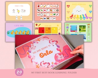 Personalised Toddler Busy Book Printable Preschool Learning Activities Homeschool Montessori Materials Kids Learning Binder Activity Book