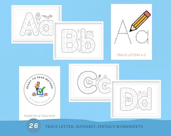 Phonics Tracing Letters Worksheets - 26 pages, Tracing Alphabet, Phonics Worksheets, Practice Letter Formation, Early Literacy Skills