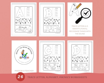Printable Alphabet Letter Sounds Worksheets - 26 pages, Preschool Phonics, Early Years Education, Teacher Phonics Resources, Preschool Learn