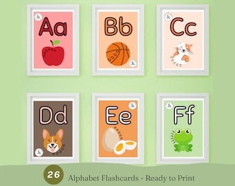 Tarjetas flash ABC, tarjetas educativas, tarjetas A-Z, aprender ABC, tarjetas didácticas del alfabeto, alfabeto de colores del arco iris para niños, DESCARGA DIGITAL preescolar