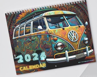 Groovy Rides All Year Hippy Wagon and Hippie Bus Calendar (2024) – Quality Paper, Sturdy Pages, Unique Design, Fun Colors, and Free Shipping