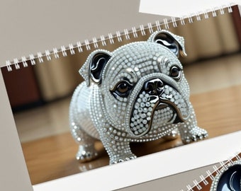Elevate Your Desk with Glamour: Rhinestone Bulldog Desk Calendar with Customizable Dates and Free Shipping