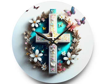 Cross, religious cross, acrylic Wall clock, round, 2 sizes, free shipping