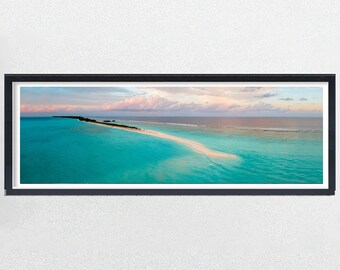 Fotografía panorámica de la isla Dhigura, Maldivas. Impresión de fotografía panorámica de playa.