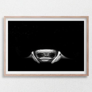 Manta Ray Feeding on Plankton at Night, Underwater Wildlife Photography, Black and White, Maldives