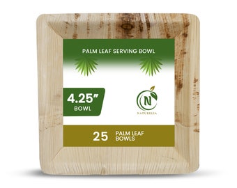 Palm Leaf Bowls | 4 Inch Square Disposable Serving Bowl | Ecofriendly Small Platters for Wedding Party - 25 Pack