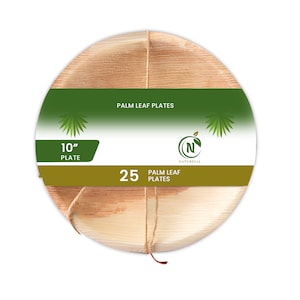 Areca Palm Leaf Plates | 10 inch Round Disposable Plate | Natural Serving Platter | Wedding Party Supplies | 25 Pack
