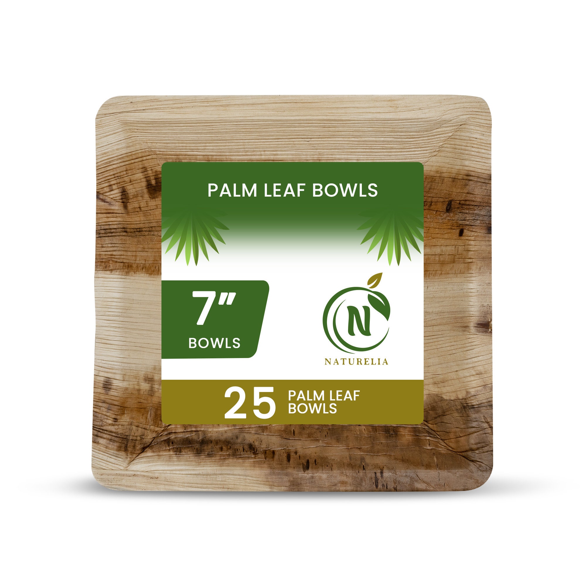 Eco-Friendly Palm Leaf Disposable Bowls 7" - Disposable Square Soup & Salad Bowls for Weddings, Parties, 25 Pack