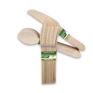Disposable Wooden Cutlery Set | 360 PCs Spoons, Forks and Knife Combo Pack | Eco Friendly Birthday, Wedding Party Supply