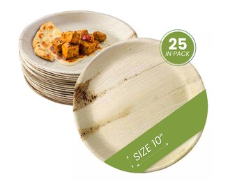 Palm Leaf Plates | 8 inch Round Disposable Plate | Natural Salad Serving Tableware | Wedding Party Supplies | 25 Pack