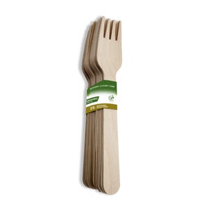Disposable Wood Forks | 25 PCs Biodegradable Wooden Cutlery Fork | Eco Friendly Birthday, Wedding Party Supply