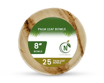 Palm Leaf 8 Inch Disposable Bowls 25 Pack- 8 Inch Deep Serving Eco-Friendly Disposable Bowls for Weddings & Parties