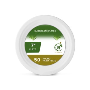 Platos desechables de caña de azúcar / Plato de fiesta redondo de 7 pulgadas / Suministros de boda biodegradables y ecológicos compostables / Paquete de 50