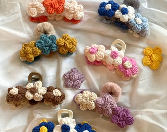 Crochet Floral Hair Claw | Two Sizes Multi-color Hair Clips