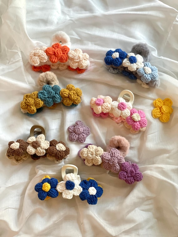 Pink Crochet Flower Hair Claw Clip - Handmade Floral Hair Accessory with Pearls 71CU12oQTlL._AC_UF1000,  main image 4