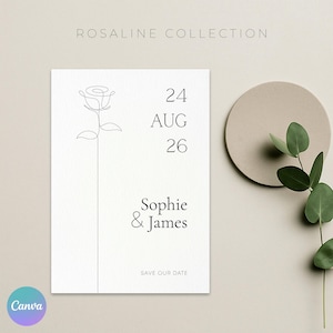 Save the Date Template Editable Canva Minimalist Wedding Card Printable Modern Rose Design Digital Invitation Download