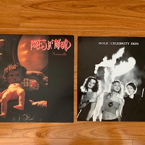 May include: Two vinyl record album covers. One features a doll and the text "Babes in Toyland - Fontanelle". The other album cover features a band and the text "Hole - Celebrity Skin".