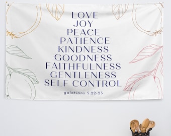 Fruit of the Spirit Banner, Galatians 5, Christian Bible Verse Wall Decor Banner, Bible Verse Tapestry, Scripture Wall Hanging Flag