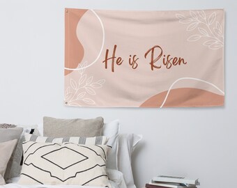 He is Risen Banner, Easter Tapestry, Religious Easter Banner, Christian Easter Wall Art Decor, Easter Boho Wall Hanging