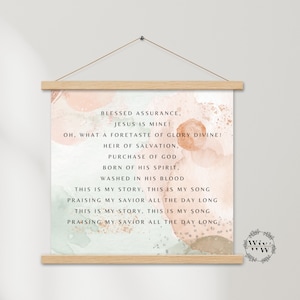 Blessed Assurance, This is My Story This is My Song, Hymn Poster Wooden Hanger, Living Room Art, Housewarming Gift, Christian Office Sign