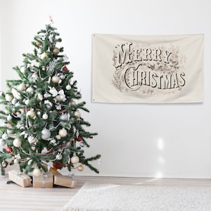 Vintage Christmas Tapestry for Living Room Classic Holiday Art Wall Hanging for Dining Room Merry Christmas Banner Decor Christmas Gift