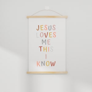 Jesus Loves Me Poster, Bible Verse Wooden Hanging Poster, Kids Christian Wall Hanging, Nursery Wall Art, Playroom Scripture Sign