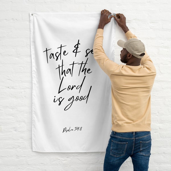 Taste and See that the Lord is Good Tapestry, Bible Verse Banner, Scripture Tapestry, Wall Art for Kitchen, Christian Banner, Psalm Banner