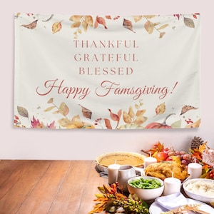 Thankful Grateful Blessed Happy Friendsgiving Wall Decor Hanging Tapestry Banner Decorations for Thanksgiving Holiday Dinner Photo Backdrop