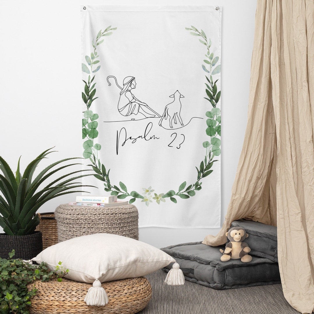 Psalm 23 Bible Verse Tapestry, Bible Verse Banner, Christian Scripture ...