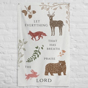 Christian Bible Verse Tapestry, Scripture Woodland Tapestry, Christian Banner, Bible Verse Play Room Banner, Scripture Banner for Nursery