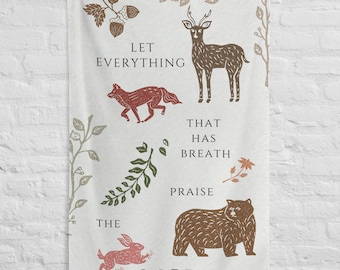 Christian Bible Verse Tapestry, Scripture Woodland Tapestry, Christian Banner, Bible Verse Play Room Banner, Scripture Banner for Nursery