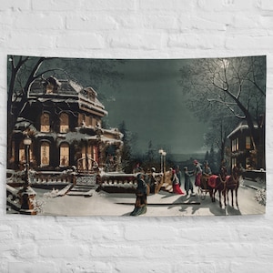 Vintage Christmas Tapestry for Living Room Holiday Art Wall Hanging for Dining Room Merry Christmas Banner Decor Christmas Gift