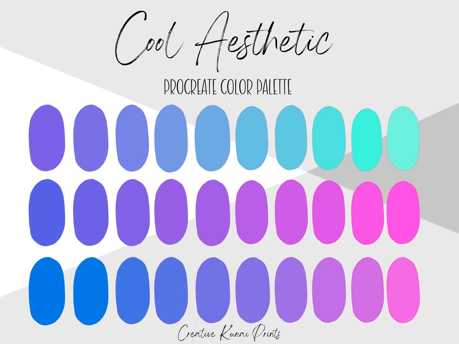 Palette de couleurs Procreate Cool Shades – 30 nuances violettes et bleues pour iPad | Téléchargement instantané