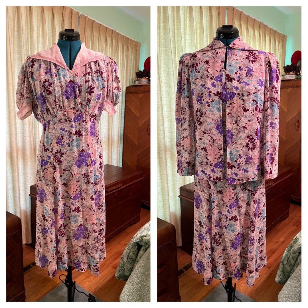 1930s Georgette Floral Dress With Matching Cape 32 Inch Waist Etsy 1930s-georgette-floral-dress-with-matching-cape-32-inch-waist-etsy