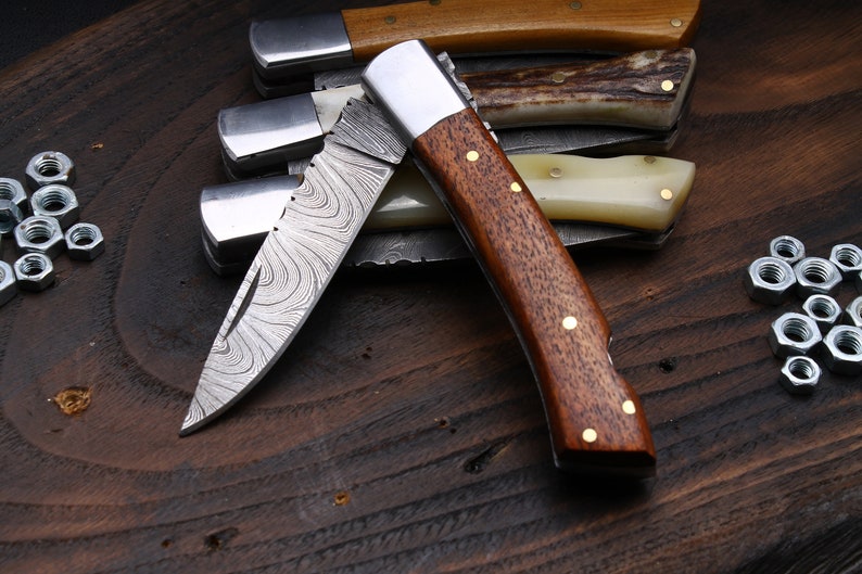 PENLIK Inspired by Grand Dads Damascus Rose Wood Pocket Knife image 2