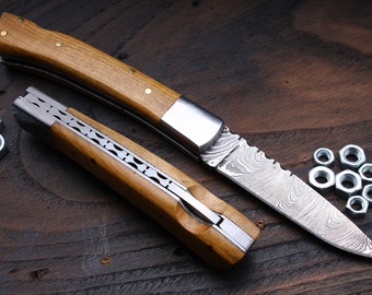 PENLIK Inspired by Grand Dads Damascus Olive Wood Pocket Knife
