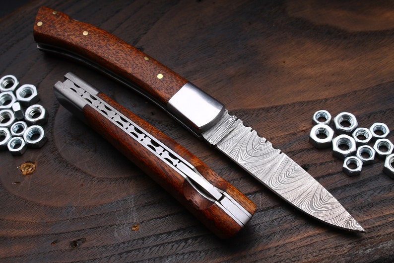 PENLIK Inspired by Grand Dads Damascus Rose Wood Pocket Knife image 1
