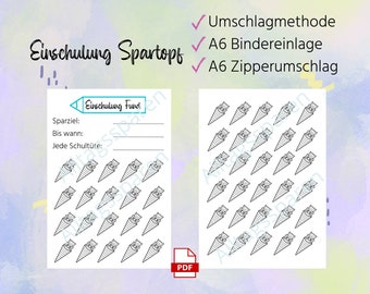 Einschulung Spartopf für Umschlagmethode / Fund Tracker A6 + Umschläge angepasst für Budget Binder | Digitaler PDF Download