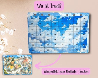 Rubbelchallenge "Wo ist Trudi?" | Wimmelbild zum Rubbeln + Suchen| passend A6 Budgetplaner | Printversion