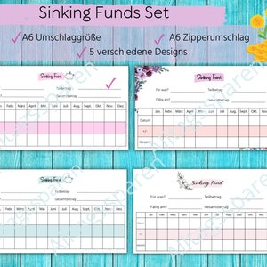 4 Sinking Funds Tracker Set für Umschlagmethode, Spartopf in A6 und Umschlag Größe für Budget Planer | Digitaler PDF Download