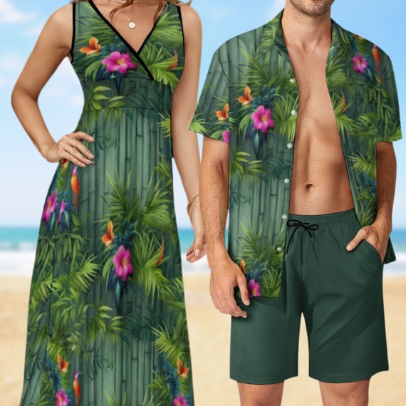 Couples Matching Resort Wear Tropical Print Beach Vacation Outfits His and Hers Hawaiian Cruise Wear Sleeveless Dress Summer Photoshoot Etsy Canada