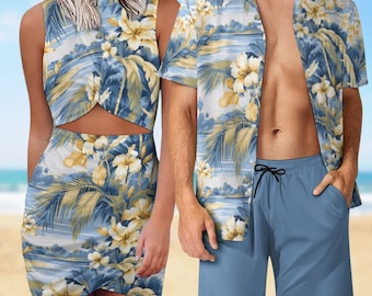 ☆関税込☆Lucky Marche★SUMMER HOLIDAY Couple T-shir.t★ Couples Matching Resort Wear Tropical Print Beach Vacation