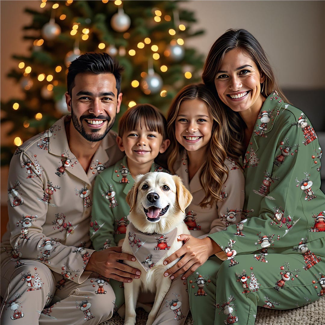 Funny Reindeer Flannel Christmas Pajamas | Matching Family Holiday Pjs ...