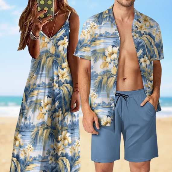 Couples Matching Resort Wear Tropical Print Beach Vacation Summer Outfits His and Hers Hawaiian Cruise Wear Sleeveless Dress Photoshoot Etsy