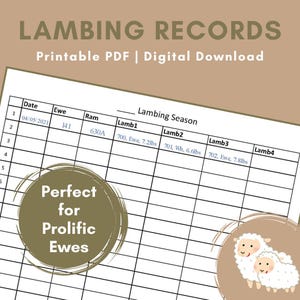 Printable Lambing Record Sheet | Digital Download for Tracking Multiple Lamb Births