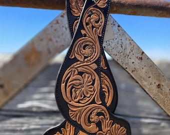 Black Tooled Buckleless Spur Straps
